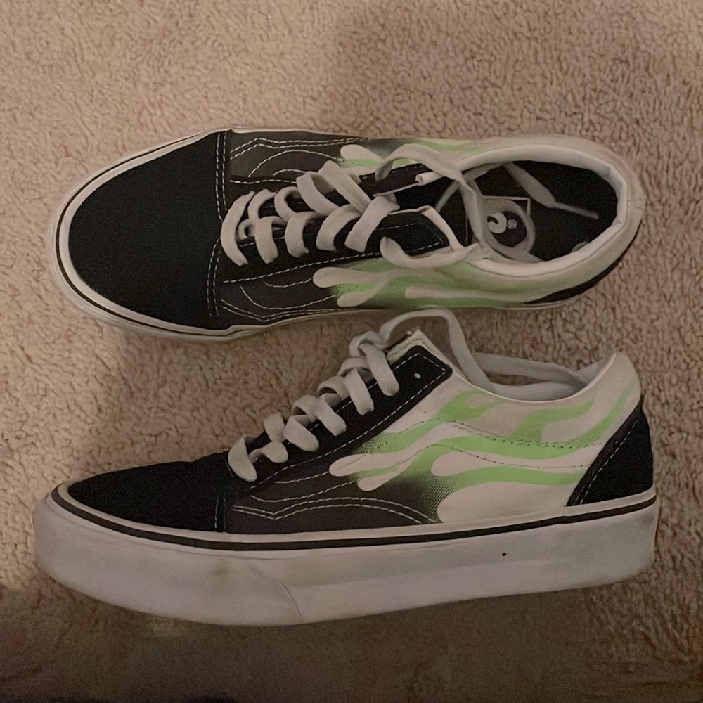 green, white, and black vans